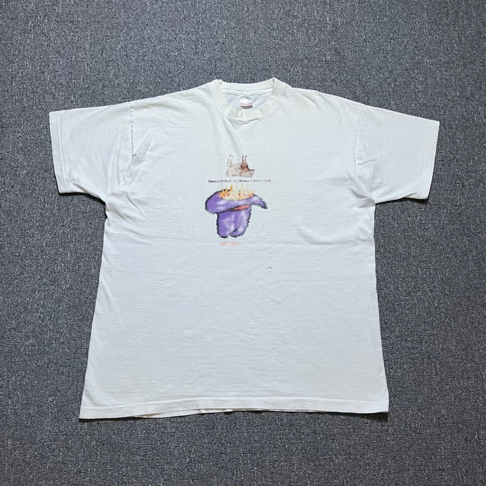 Vintage Fruit of the Loom T-Shirt XL White 1994 BBQ Graphic‎ Single Stitch 90s